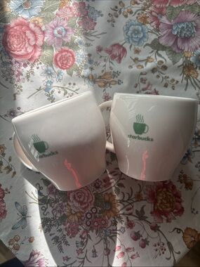 Starbucks White Ceramic Mugs with Green Logo - Pair
